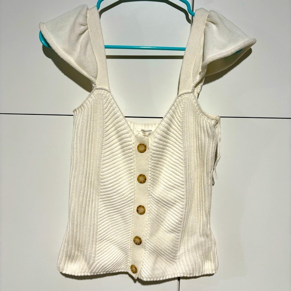 By Anthropologie Tops - Anthropologie Womens Knit Tank Top Small Ribbed Cream Button Flutter Sleeved